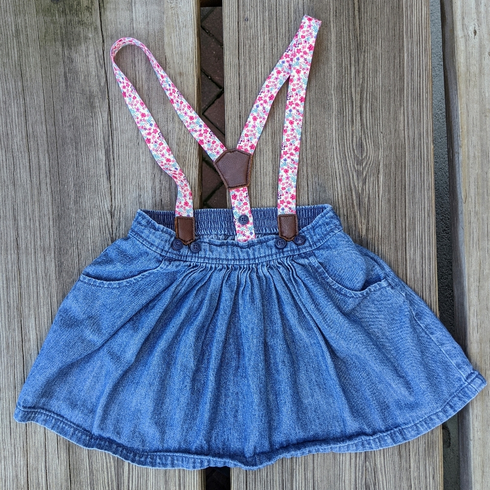 OSHKOSH Floral Suspender Denim Skirt 4T